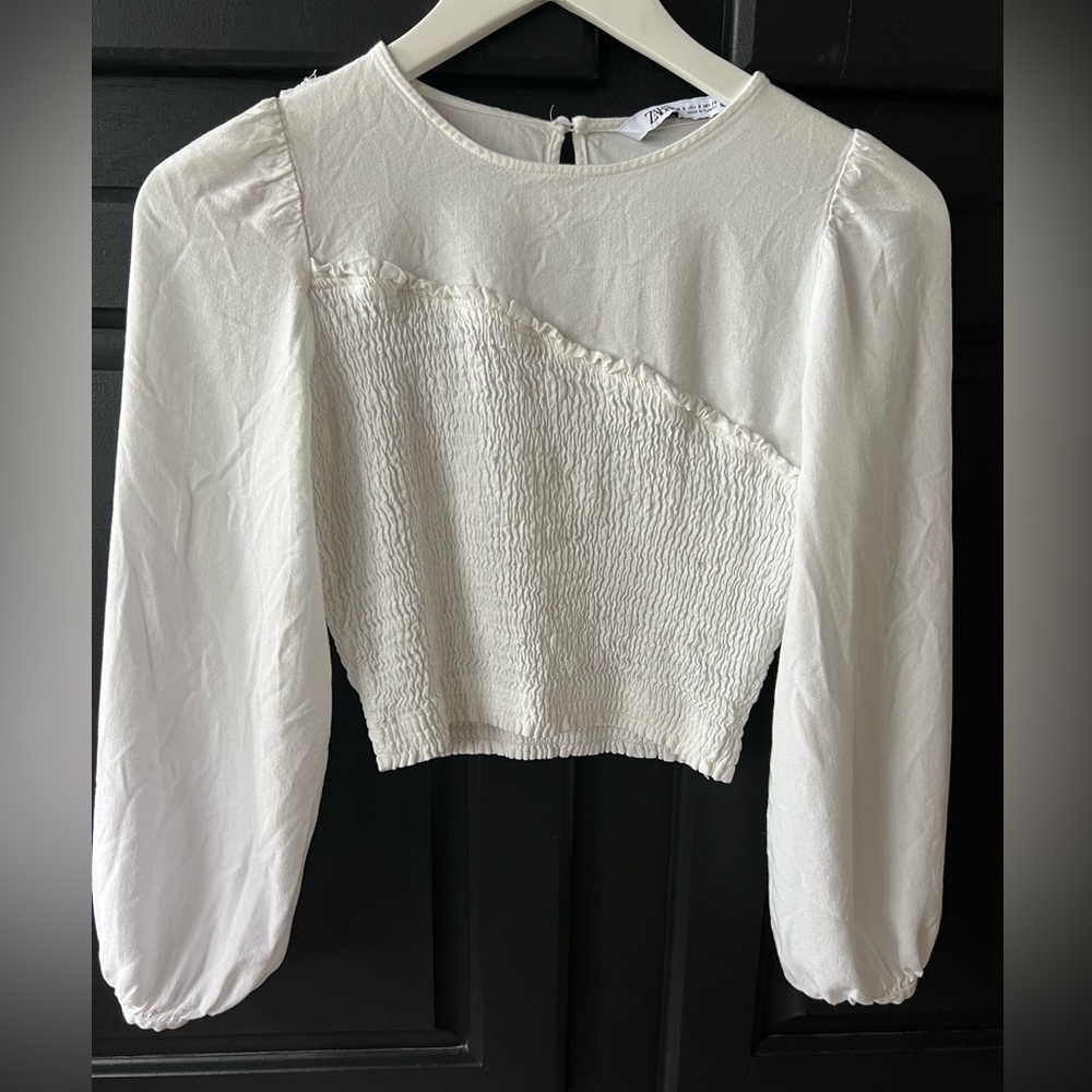 Zara White Long Thin Long Sleeve Top Size Small